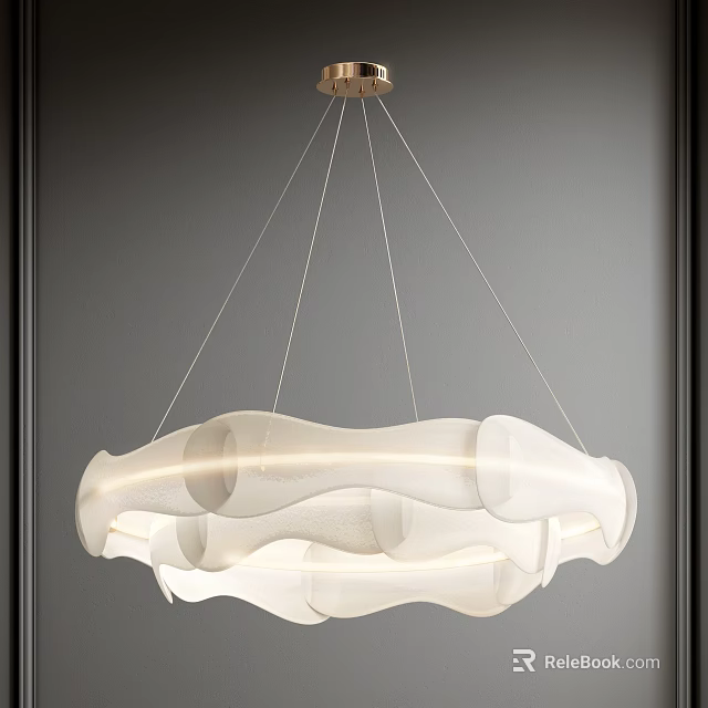 Modern White Wave Shaped Chandelier With Curved Organic Design And Illuminated Glow 3d model 