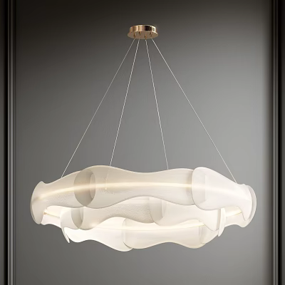 Modern White Wave Shaped Chandelier With Curved Organic Design And Illuminated Glow 3d model