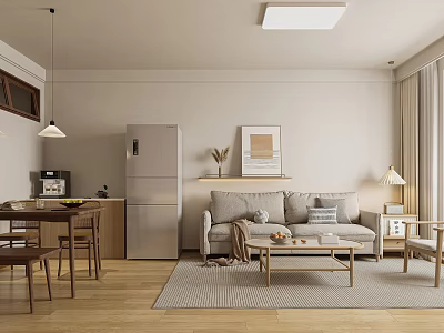 Modern Living And Dining Room Interior With Sofa Coffee Table Dining Set And Wall Art 3d model