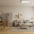 Modern Living And Dining Room Interior With Sofa Coffee Table Dining Set And Wall Art