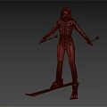 Skier In Full Ski Suit With Helmet Standing On Skis Ready For Action