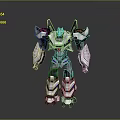 Mechanical Robot Character 3D Model With White Black Purple Detailed Mechanical Design In Standing Pose