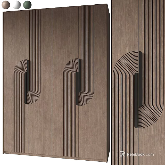 Wooden Surface Furniture Handles Featuring Curved Line Patterns And Unique Shapes 3d model 