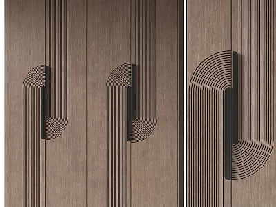 Wooden Surface Furniture Handles Featuring Curved Line Patterns And Unique Shapes 3d model