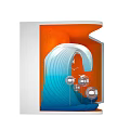 Keppel Brand Window Display With Orange Background Blue Wave Like Decorations And Circular Elements