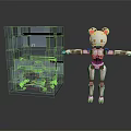 White Robot With Red Eyes And Outstretched Arms Next To Gray Block With 00 Marking