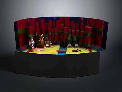 Miniature Scenic Model With Red Trees Figures Blue Water And Green Plants 3d model