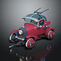 Fun Red Cartoon Style Car With Antennas And Unique Wheel Design