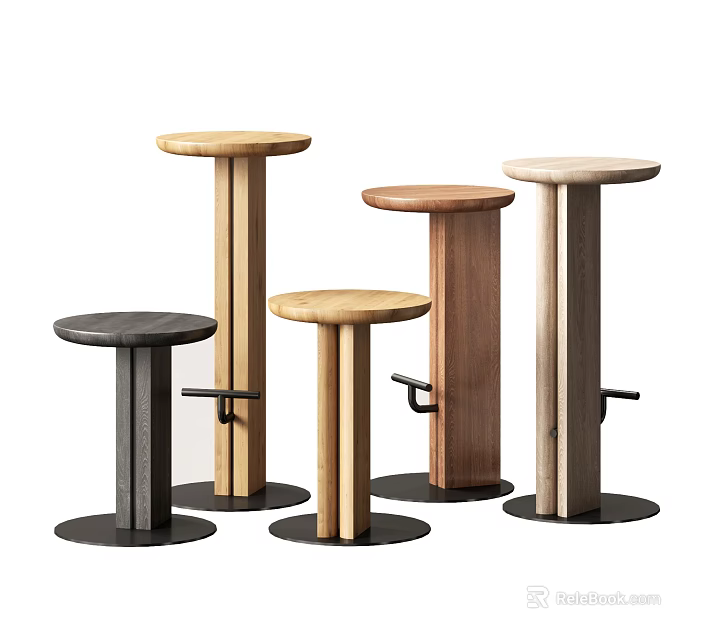 Modern Bar Stools With Different Colors And Materials Round Seats And Cylindrical Legs 3d model 