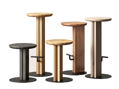Modern Bar Stools With Different Colors And Materials Round Seats And Cylindrical Legs 3d model