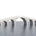 Stone Arch Landscape Bridge With Multiple Arches And Railing Design 3d model