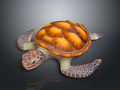 Realistic Sea Turtle With Orange Brown Shell White Brown Limbs And Head Against Dark Background 3d model