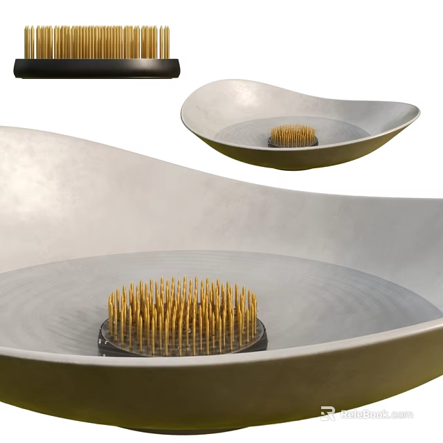 Curved Bowl Shaped Garden Ornaments With Golden Spiky Decorative Elements 3d model 