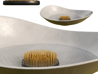 Curved Bowl Shaped Garden Ornaments With Golden Spiky Decorative Elements 3d model