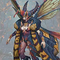 Fantasy Insect Inspired Game Movie Character With Large Wings And Colorful Yellow Black Patterns