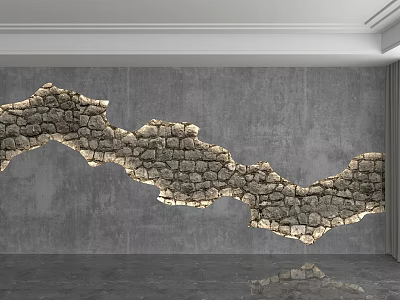 Modern Gray Background Wall With Irregular Stone Texture And Decorative Lighting 3d model
