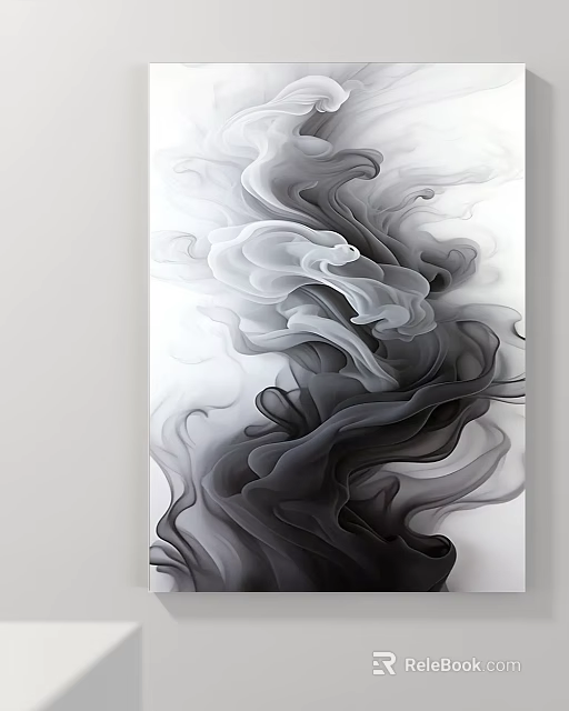 Abstract Painting With Flowing Smoky Lines And Dynamic Layers In Black White Gray 3d model 