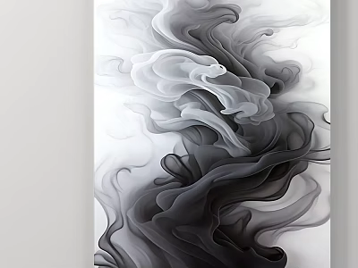 Abstract Painting With Flowing Smoky Lines And Dynamic Layers In Black White Gray 3d model