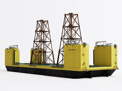 Yellow Industrial Equipment With Metal Tower Structures And Heavy Duty Platform 3d model