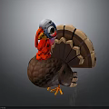 3D Cartoon Turkey With Red Wattle Colorful Head And Fan Shaped Tail Feathers