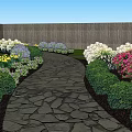 Garden Landscape With Well Maintained Lawn Neat Shrubs Colorful Flowers And Winding Stone Path