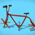 Stylish Red Bicycle With Unique Leaf Shaped Wheels On Blue Background