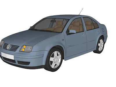 Blue Volkswagen Four Door Sedan With Brown Interior Headlights And Antenna 3d model