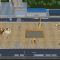 Industrial Factory Construction Site with Excavators Cranes Sand Piles and Building Materials