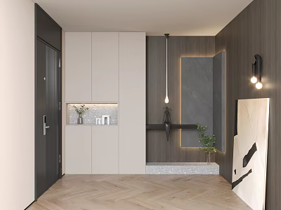 Modern Minimalist Foyer Hallway With Cabinetry And Art Decor 3d model