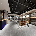 Modern Industrial Clothing Store Interior With Metal Racks Brick Walls And Wooden Counter