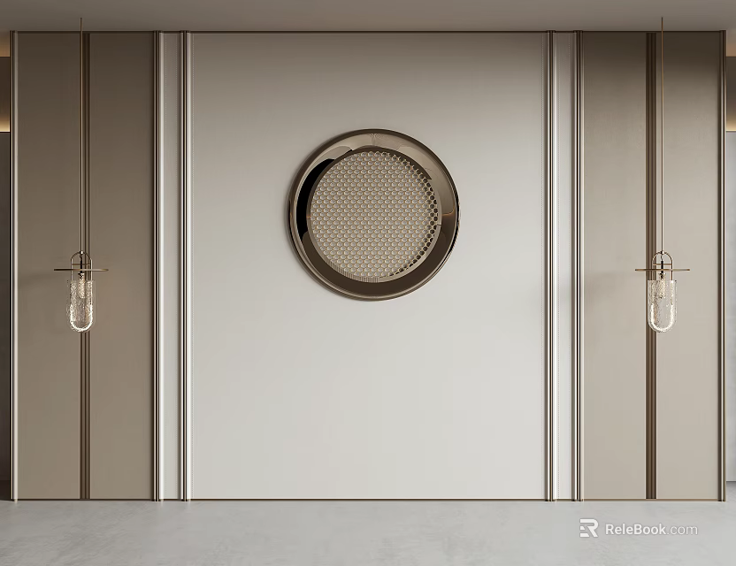 Sleek Modern Background Wall Design With Central Circular Decor And Metallic Side Panels 3d model 