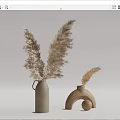 Gray Handle Vase With Fluffy Dried Pampas Grass And Brown Curved Vase Design