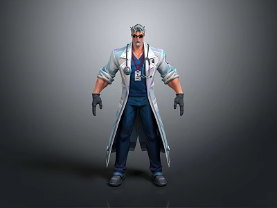Male Medical Professional 3D Model Wearing Lab Coat Stethoscope And Black Gloves 3d model