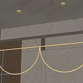 Elegant Modern Golden Chandelier With Symmetrical Semicircular Metal Frames Hung From Ceiling With Thin Wires