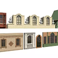 Various Architectural Facade Decorative Elements With Arched Windows Doors And Roof Designs