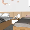 Cozy Kids Room With Two Beds Wooden Furniture Moon Star Decor And Building Blocks