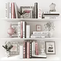 Decorative Accessories Collection With Books Frames Birdcage Vases And Green Plants On Shelves
