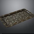 Ornate Wooden Decorative Tray With Carved Edges Intricate Geometric Cutouts And Handles