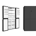 Modern Double Door Refrigerator Freezer With Open Interior Shelves And Black Exterior