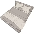 Modern Double Bed With Patterned Frame Plaid Quilt And Pillows 3d model