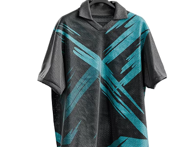 Black and Teal Short Sleeve Polo Shirt with Cross Patterns and Mesh Design 3d model