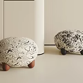 Round Decorative Stools With Black And White Patterns And Brown Legs 3d model