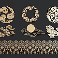New Chinese-style Carved Xiangyun Gilded Carved Patterns Combination Xiangyun Wave Tile Carved Patterns Combination Pattern Window Round Carved 3d model