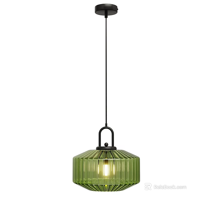 Modern Green Glass Pendant Chandelier with Ribbed Design and Hanging Chain 3d model 