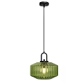Modern Green Glass Pendant Chandelier with Ribbed Design and Hanging Chain