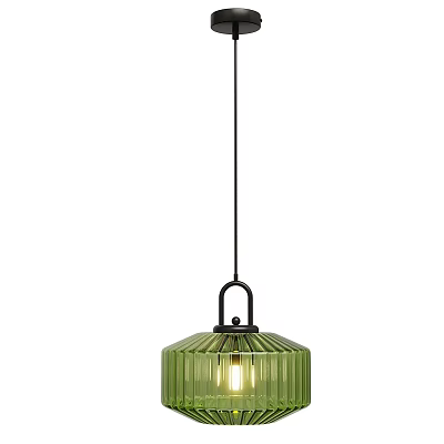 Modern Green Glass Pendant Chandelier with Ribbed Design and Hanging Chain 3d model