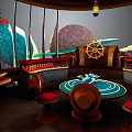 Vintage Casino Game Room With Roulette Table Wooden Furniture And Red Seats