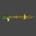 Game Movie Character Shark Themed Weapon With Gold And Green Spiked Teeth And Ornate Vines