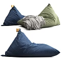 Green Corduroy Bean Bag Chair With Triangular Shape And Gray Accents 3d model