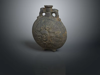 Antique Ceramic Vase With Sun Face Design And Double Handles For Home Decor 3d model